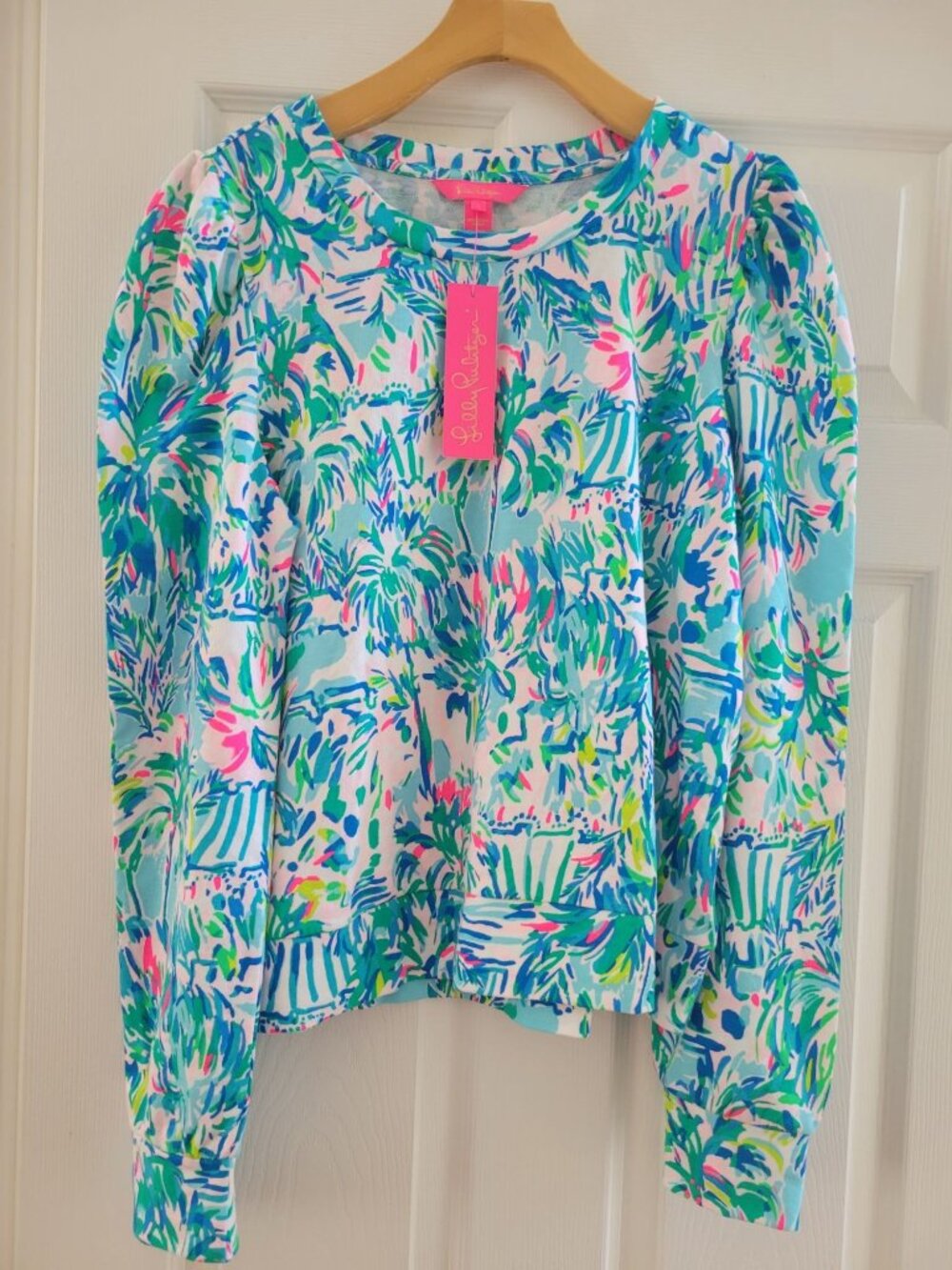 Lilly Pulitzer Blue Ibiza Cabana Cocktail Sweatshirt New Large Preppy Vacation